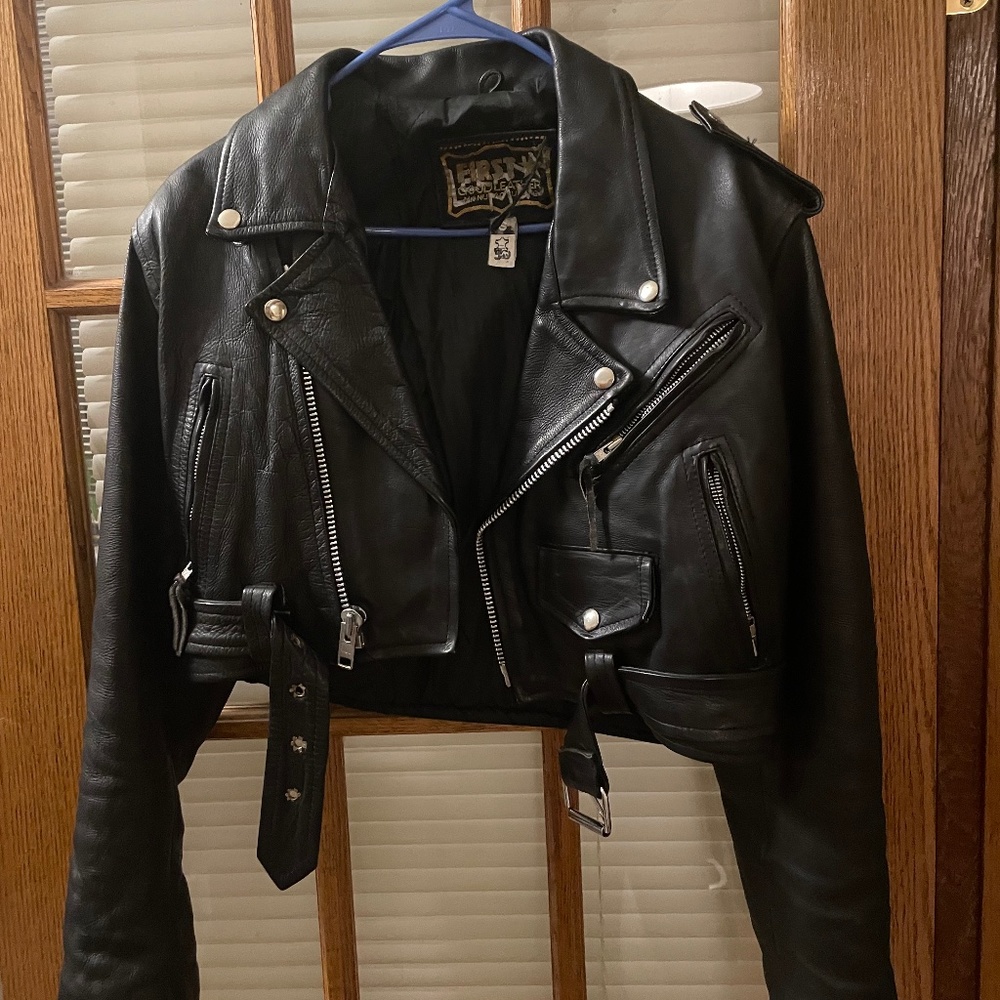 Iconic FIRST Genuine Leather Vintage Cropped Heavy Leather Jacket